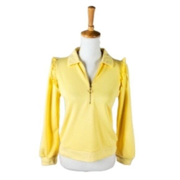 Generation Love Danielle Ruffled Polo Sweatshirt In Light Yellow Size XXS - Picture 1 of 9